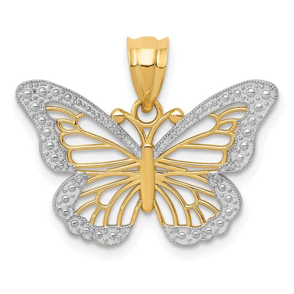14k Yellow Gold & White Rhodium Fancy Butterfly Pendant, 23mm